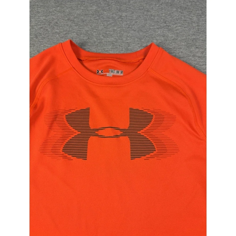 Boys Orange Under Armour HeatGear Pullover Long Sleeve Shirt Youth Medium YMD